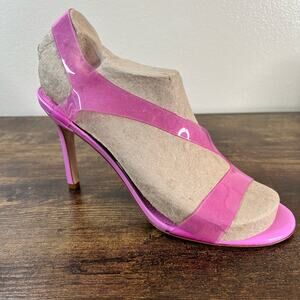 Deltan Tinsley Dress Sandals 10 Pink Clear Vinyl Open Toe Stiletto Heel Party